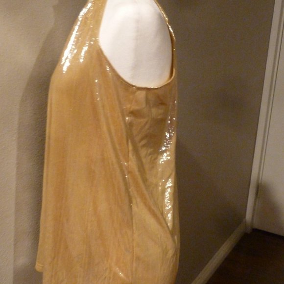 Fashionable Open Shoulders Stand Collar Golden Tank Top Sz S - Picture 3 of 8